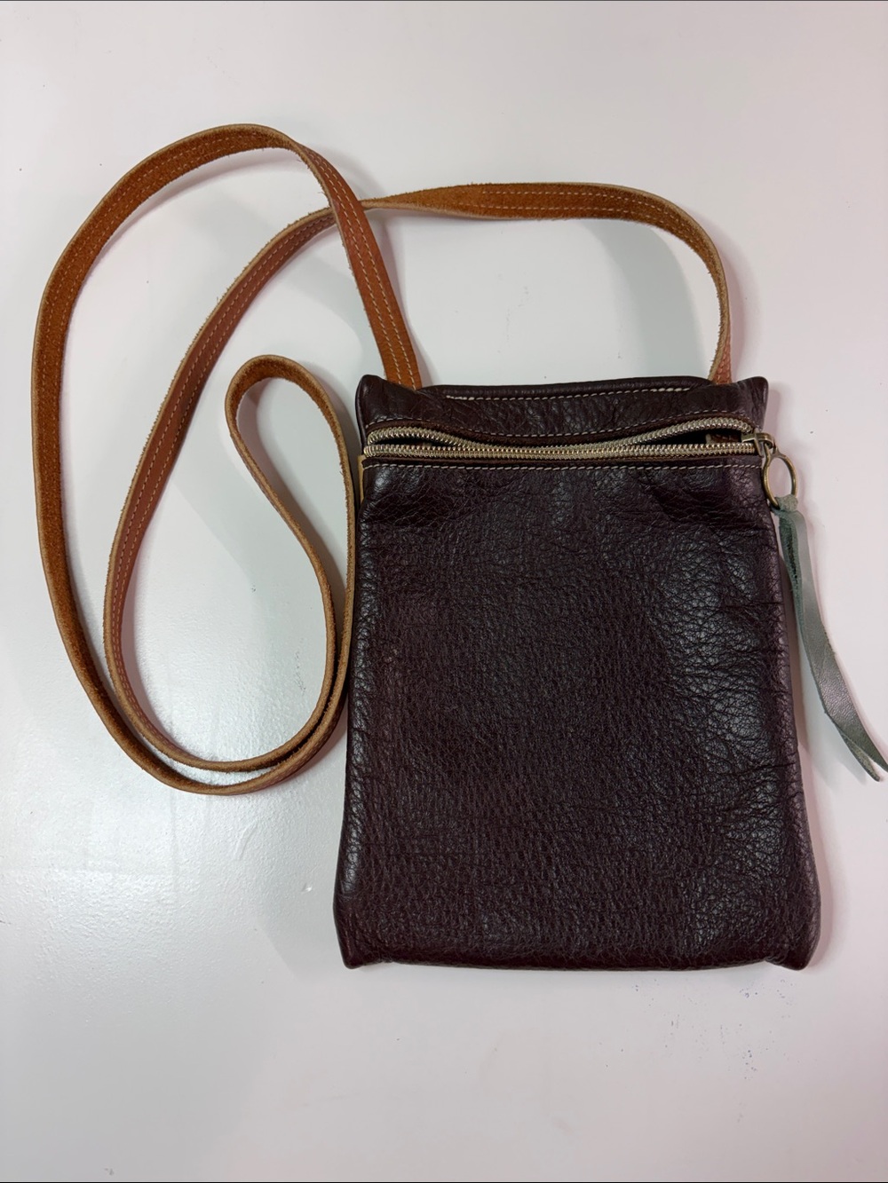 Traci Jo Designs Leather Crossbody Bag Brown Tan Boho 6x8